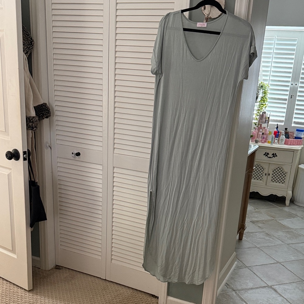Pink Lily Light Sage V-Neck Maxi Dress